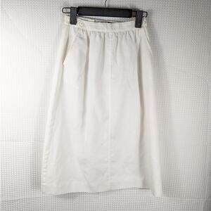 Petite Haberdashery 6P White Rayon Midi Skirt Pockets Elastic Waist Vintage